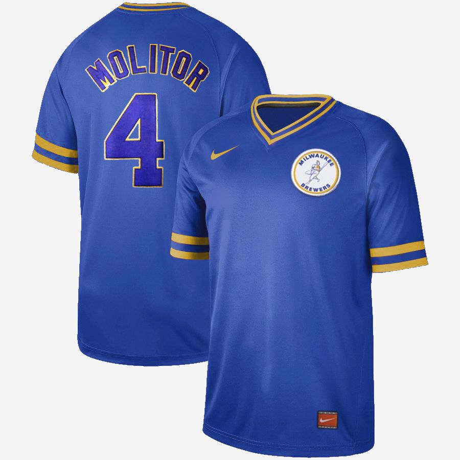 Men Milwaukee Brewers 4 Molitor Blue Nike Cooperstown Collection Legend V-Neck MLB Jersey